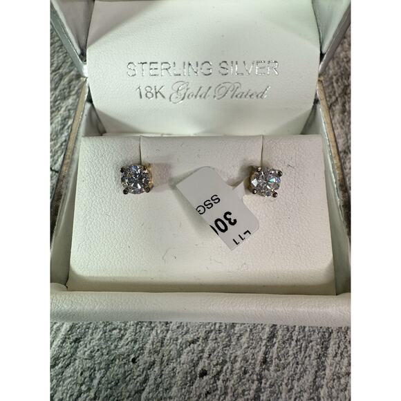 NEW IN BOX Crislu Sterling Silver 18K Gold Plated Cubic Zirconia Earrings - Picture 1 of 5